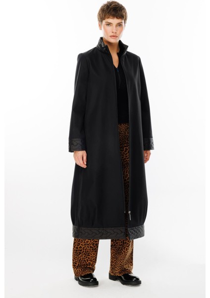 Örgü Desen Işlemeli Içi Polar Kaplı Hafif ve Konforlu Manto Kaban-Siyah modelleri