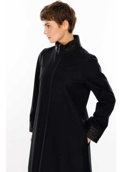 Örgü Desen Işlemeli Içi Polar Kaplı Hafif ve Konforlu Manto Kaban-Siyah fırsatları