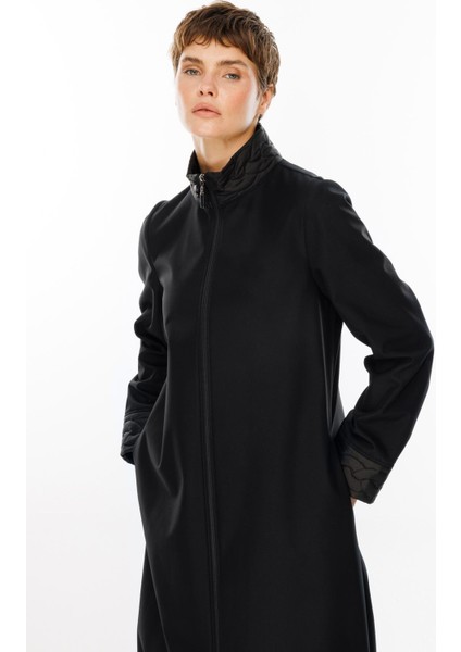 Örgü Desen Işlemeli Içi Polar Kaplı Hafif ve Konforlu Manto Kaban-Siyah indirimleri