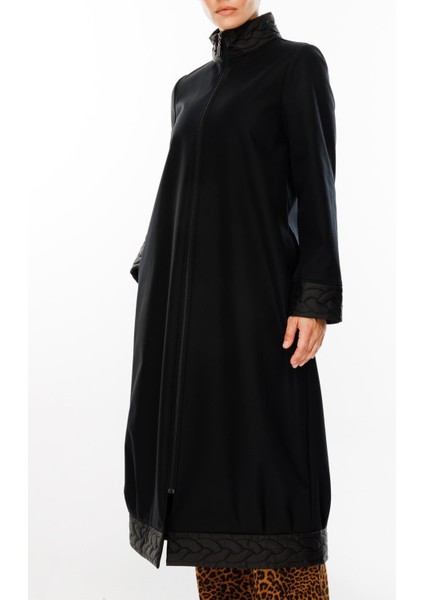 Örgü Desen Işlemeli Içi Polar Kaplı Hafif ve Konforlu Manto Kaban-Siyah