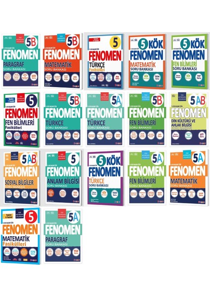 Fenomen Okul 2025 5. Sınıf Tüm Dersler A + B + Kök + Fasikül Tam 17 Seti Kitap Güncel Müfredat