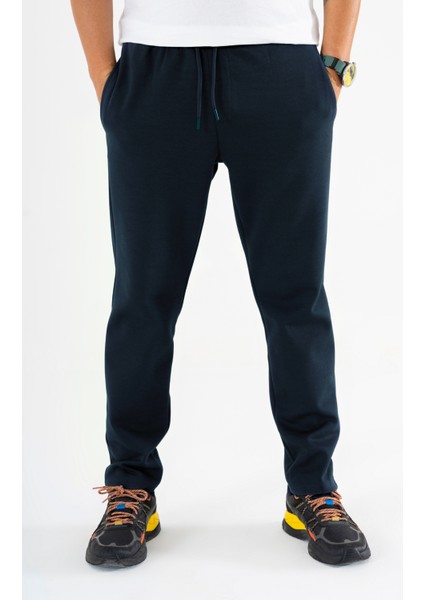 Erkek Lacivert Jogger Pantolon Bağcıklı Lastikli Bel Rahat Kesim Eşofman Altı