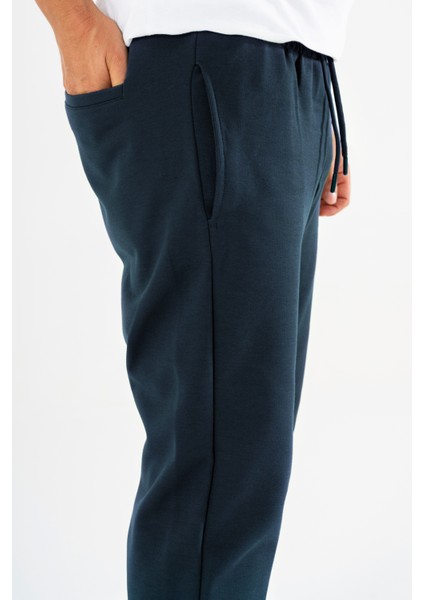 Erkek Lacivert Jogger Pantolon Bağcıklı Lastikli Bel Rahat Kesim Eşofman Altı