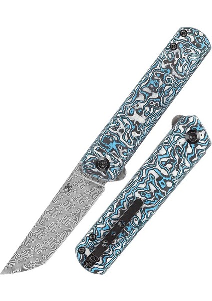 Foosa | Kayma Eklemi/flipper Bıçak | Mavi Beyaz Karbon Fiber Sap | Damascus Çelik Çakı | K2020T2