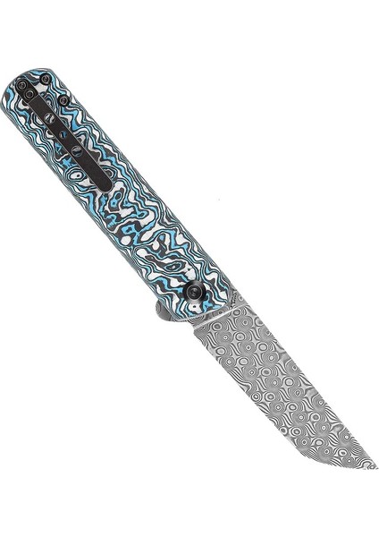 Foosa | Kayma Eklemi/flipper Bıçak | Mavi Beyaz Karbon Fiber Sap | Damascus Çelik Çakı | K2020T2 modelleri