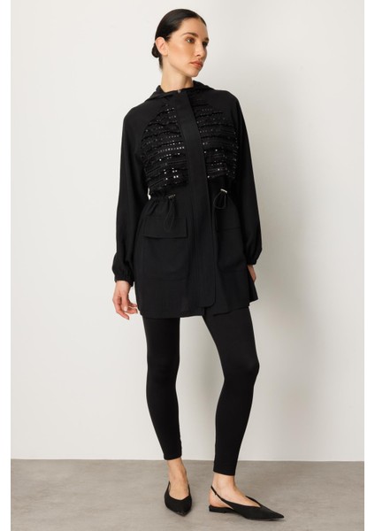 Soft Modal Parıltılı Garni Detaylı Özel Araboy Kap-Siyah