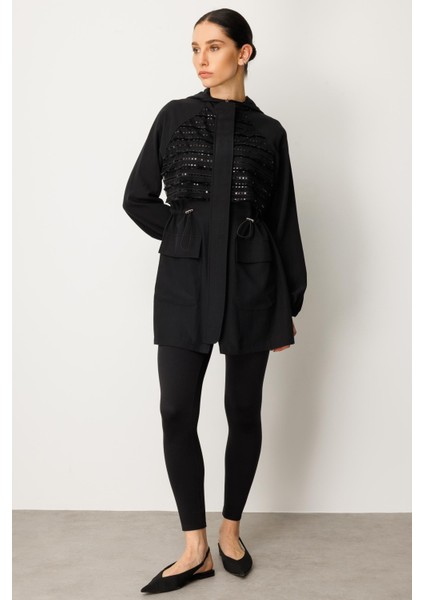 Soft Modal Parıltılı Garni Detaylı Özel Araboy Kap-Siyah modelleri