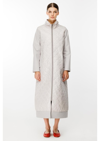 Rioy Kapitone ve Detay Kumaşlı Kaban Trench-Gri fiyatları