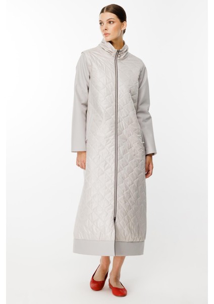 Rioy Kapitone ve Detay Kumaşlı Kaban Trench-Gri modelleri