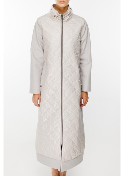 Rioy Kapitone ve Detay Kumaşlı Kaban Trench-Gri indirimleri