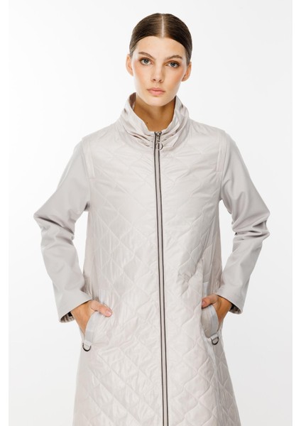 Rioy Kapitone ve Detay Kumaşlı Kaban Trench-Gri