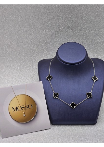 Yonca Model Siyah Gümüş Renk Büyük Boy Çelik Kolye fiyatları