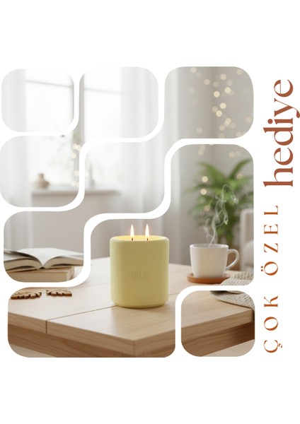 Modern Evlere Şık Dokunuş, Çift Alevli Dekoratif Mum, Sevdiklerinize Çok Özel Hediye, Sarı Renk indirimleri