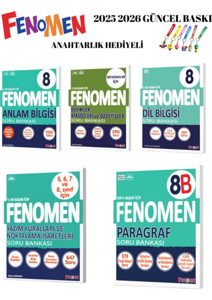 Fenomen Yayınları 8.snf Anlam Bil Yazım Kuralları Dilbilgisi ve Atasözleri Paragraf 5 Li Set