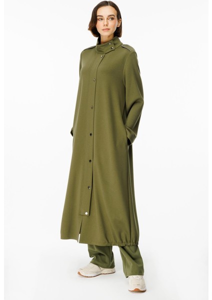 Spy El Işi Biye Taş Işlemeli Örme Spor Uzun Kap-Haki