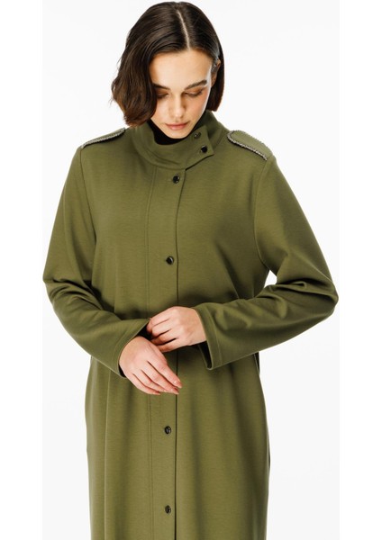 Spy El Işi Biye Taş Işlemeli Örme Spor Uzun Kap-Haki modelleri