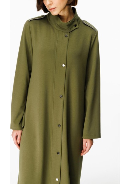 Spy El Işi Biye Taş Işlemeli Örme Spor Uzun Kap-Haki indirimleri