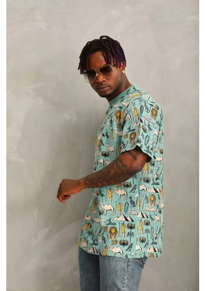 Unisex Oversize Baskılı Bisiklet Yaka Tshirt modelleri