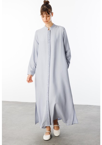 Hm Büzgü Detay Ön Pat ve Sırt Alleri Ipekçe Doku Spor Zamansız Kap/ Ferace-Gri modelleri