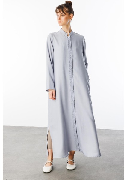 Hm Büzgü Detay Ön Pat ve Sırt Alleri Ipekçe Doku Spor Zamansız Kap/ Ferace-Gri indirimleri