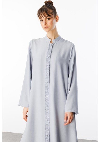 Hm Büzgü Detay Ön Pat ve Sırt Alleri Ipekçe Doku Spor Zamansız Kap/ Ferace-Gri