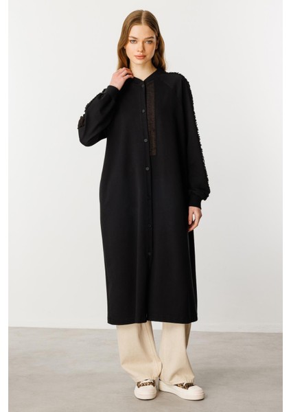 Rame Simli Garni Pamuk Karışımli Ince Örme Kap Ferace-Siyah fiyatları