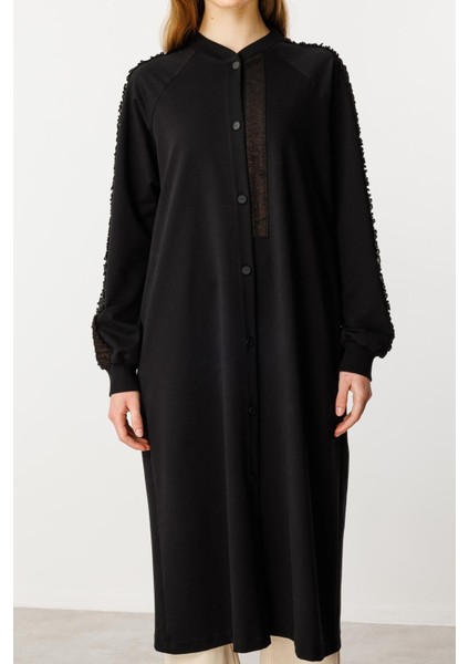 Rame Simli Garni Pamuk Karışımli Ince Örme Kap Ferace-Siyah fırsatları