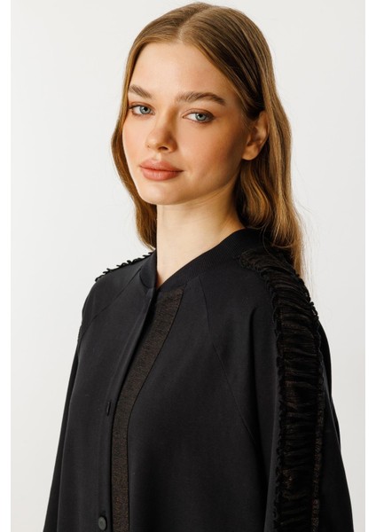 Rame Simli Garni Pamuk Karışımli Ince Örme Kap Ferace-Siyah