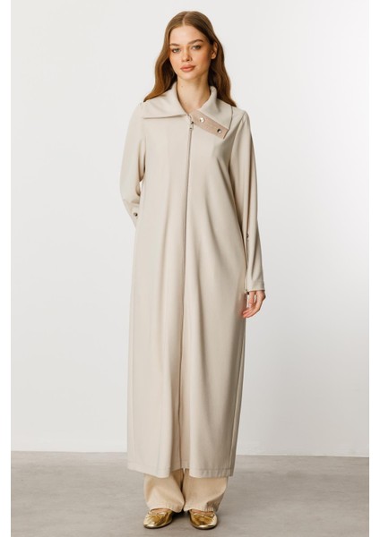 Fermuar ve Kontrast Garni Detaylı Rahat Dökümlü Kap/ Ferace-Taş fiyatları