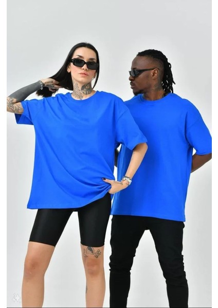 Unisex Basic Bisiklet Yaka Oversize Tshirt