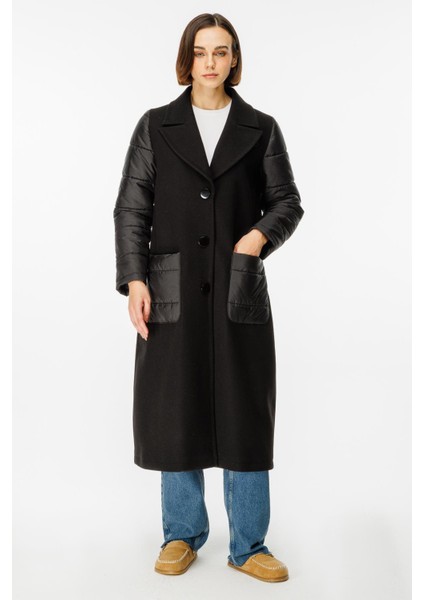 Kaşe Beden ve Kapitone Dolgu Spor Manto-Siyah modelleri