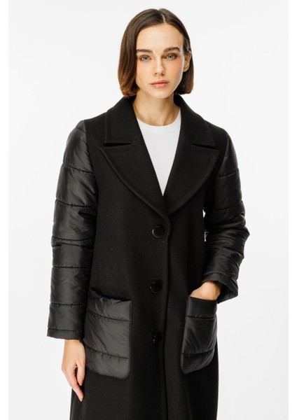 Kaşe Beden ve Kapitone Dolgu Spor Manto-Siyah indirimleri