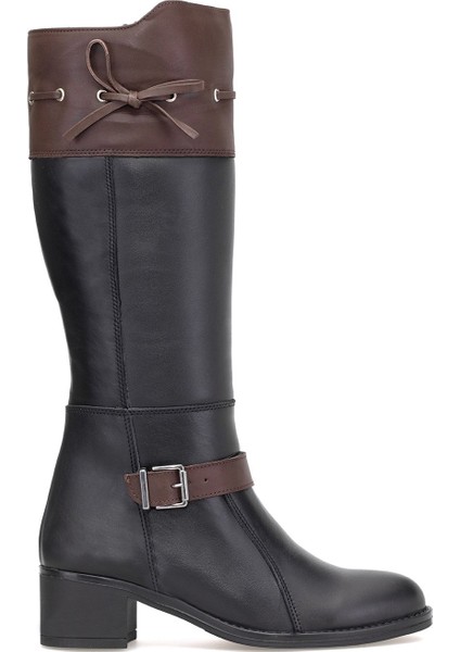 D25KC-2335 Kadın Hakiki Deri Topuklu Çizme Siyah - Kahverengi