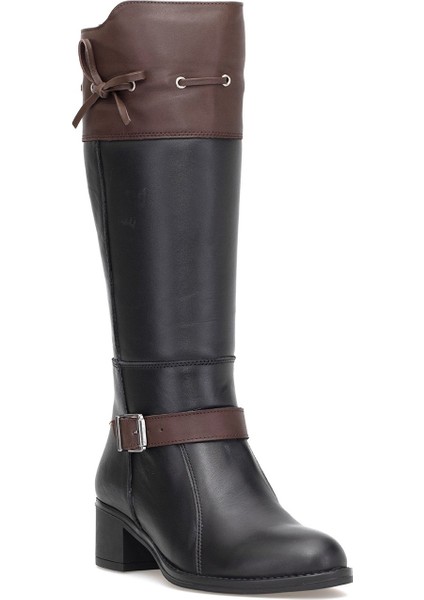 D25KC-2335 Kadın Hakiki Deri Topuklu Çizme Siyah - Kahverengi fiyatları