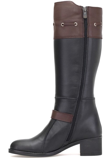 D25KC-2335 Kadın Hakiki Deri Topuklu Çizme Siyah - Kahverengi modelleri