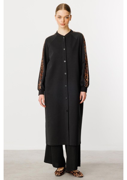 F/ı Leopar Garni Pamuk Karışımlı Ince Örme Kap/ Frrce-Siyah