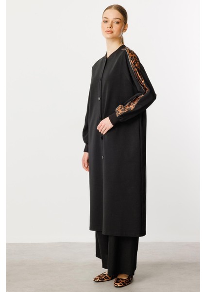 F/ı Leopar Garni Pamuk Karışımlı Ince Örme Kap/ Frrce-Siyah