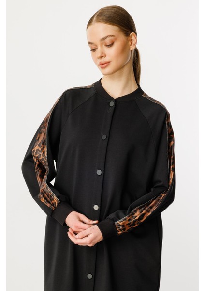 F/ı Leopar Garni Pamuk Karışımlı Ince Örme Kap/ Frrce-Siyah