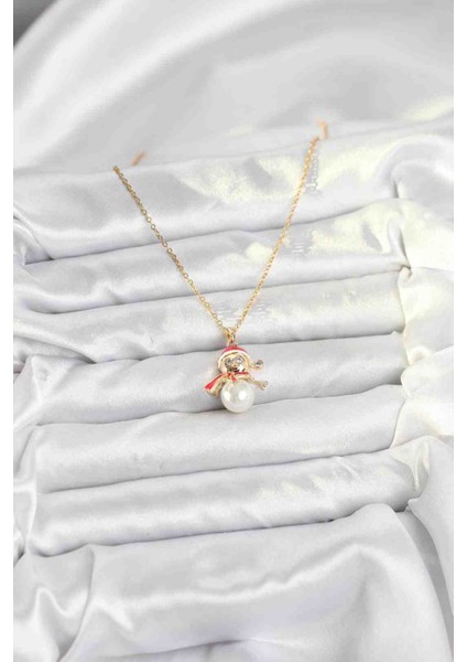 316L Çelik Zincir Gold Renk Kardan Adam Model Yılbaşı Temalı Kadın Kolye