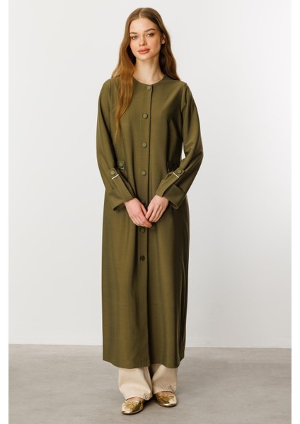 Özel Dökümlü Kumaş Aksesuarlı Kap/ Ferace-Haki fiyatları