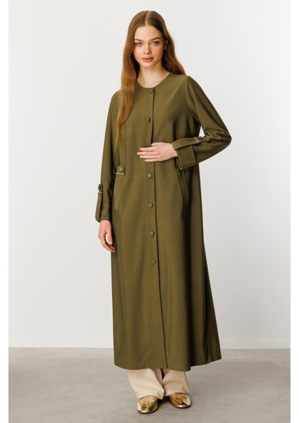 Özel Dökümlü Kumaş Aksesuarlı Kap/ Ferace-Haki modelleri