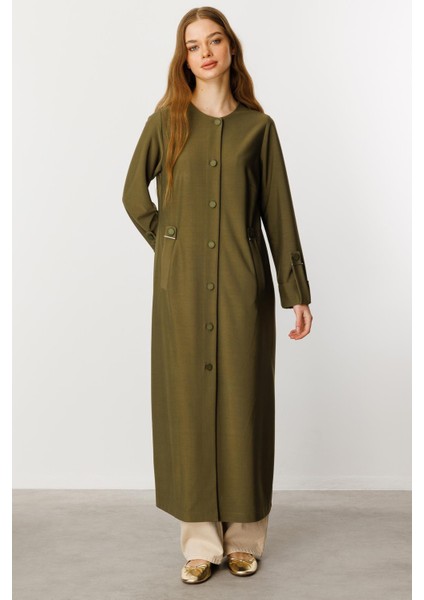 Özel Dökümlü Kumaş Aksesuarlı Kap/ Ferace-Haki fırsatları