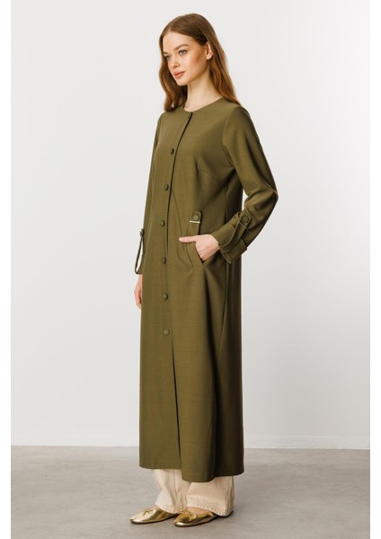 Özel Dökümlü Kumaş Aksesuarlı Kap/ Ferace-Haki indirimleri