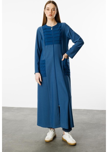 Nervur Detaylı Spor Dökümlü Kumaş Ferace Kap-Indigo