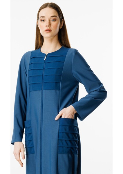 Nervur Detaylı Spor Dökümlü Kumaş Ferace Kap-Indigo