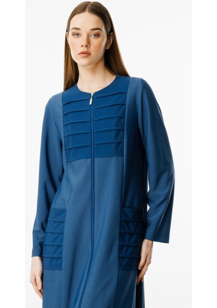 Nervur Detaylı Spor Dökümlü Kumaş Ferace Kap-Indigo