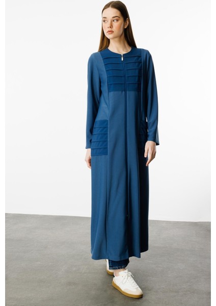 Nervur Detaylı Spor Dökümlü Kumaş Ferace Kap-Indigo