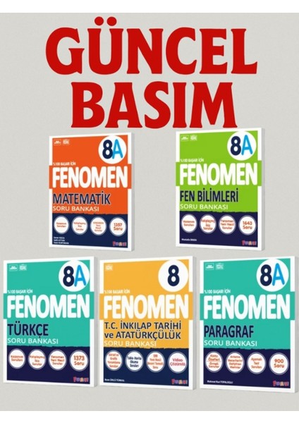 8. Sınıf Matematik - Fen Bilimleri - Türkçe - Paragraf - Inkılap Tarihi (A Set) Soru Bankaları