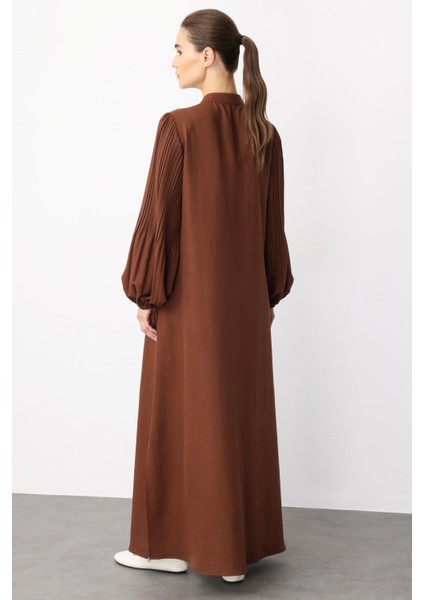 Pilise Kol ve Inci Cep Detaylı Ipekçe Kumaş Zamansız Ferace-Kahve indirimleri