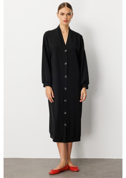 Örme Krep Doku Spor Zamansız( Hırka/ Kap) Ferace-Siyah